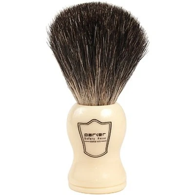 Parker Safety Razor 100% Black Badger Shaving Brush with Ivory Handle & Stand