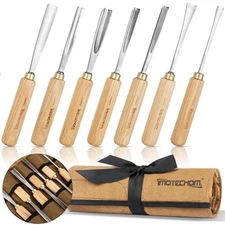 7-Pieces Woodworking Wood Carving Tools Chisel Set with Canvas Bag, Gouges an  