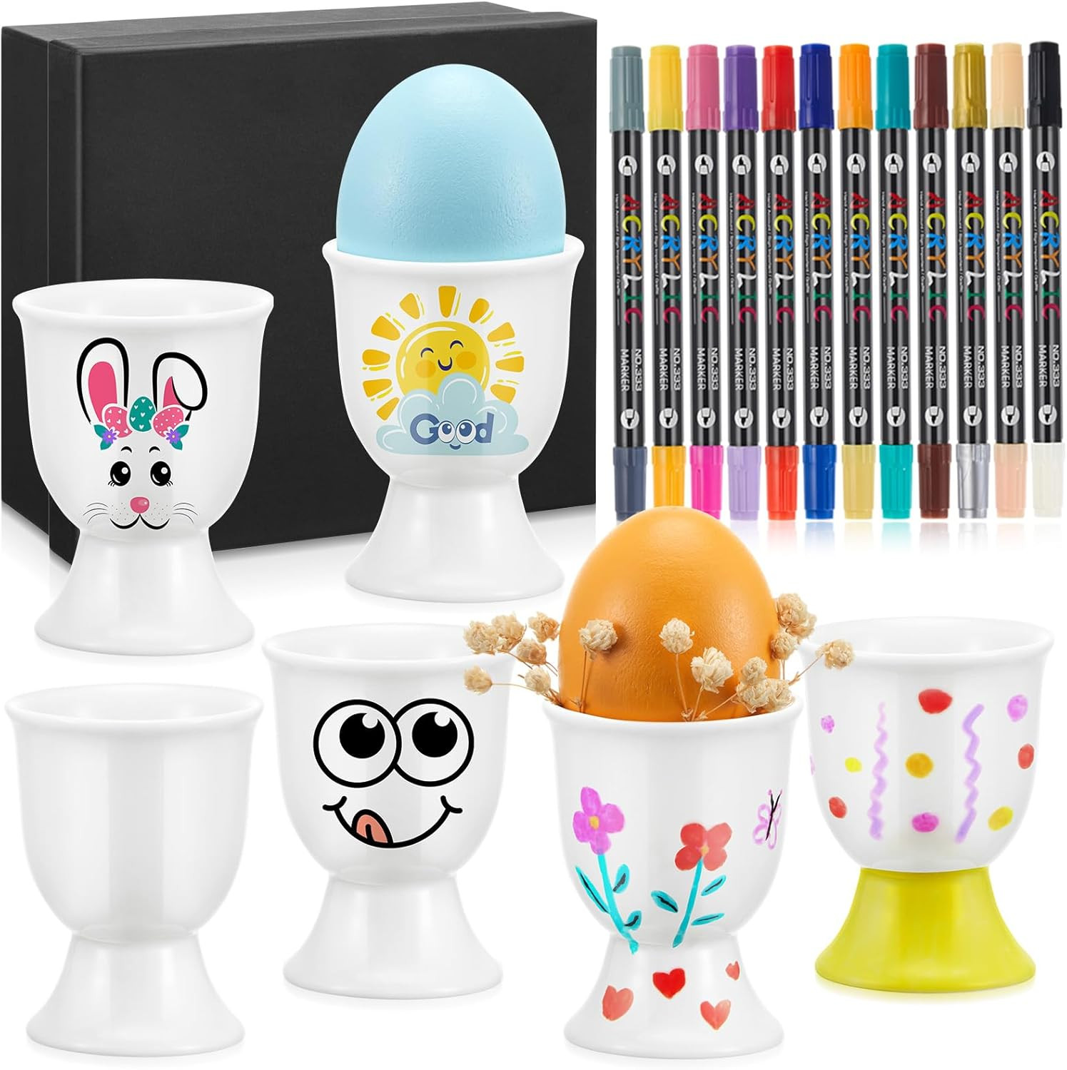 Kit 6 Portauova Ceramica DIY - Pittura Creativa per Colazione Pasqua