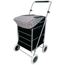 Shopping Trolley 4 Wheel Folding 68L Black Check Print Large Grocery Cart