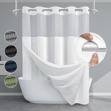 EUTXL White No Hook Shower Curtain with Snap in Liner,230GSM Waffle Weave Shower