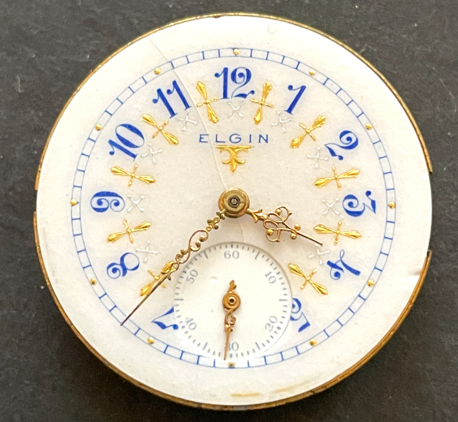 Antique 1913 Elgin Grade 406 Pocket Watch Movement Fancy Dial Parts 0s 13j USA