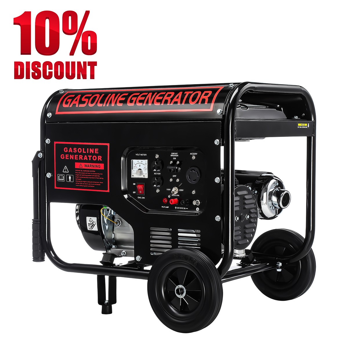 , Gas Powered Generator 3.96gal Fuel Tank 215cc
