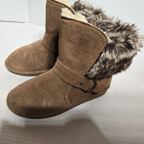 Bearpaw Boots Youth 4 Helaina Snow Brown Suede Pull On Casual Ankle Top Comfort - Picture 1 of 8