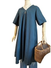 UNIQLO U Dark Green Short Sleeve Tunic S Dot Pattern Cotton Pockets