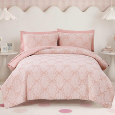 Pink Bow Twin XL Comforter Set for Girls - 5 Piece All Seasons Bedding Set