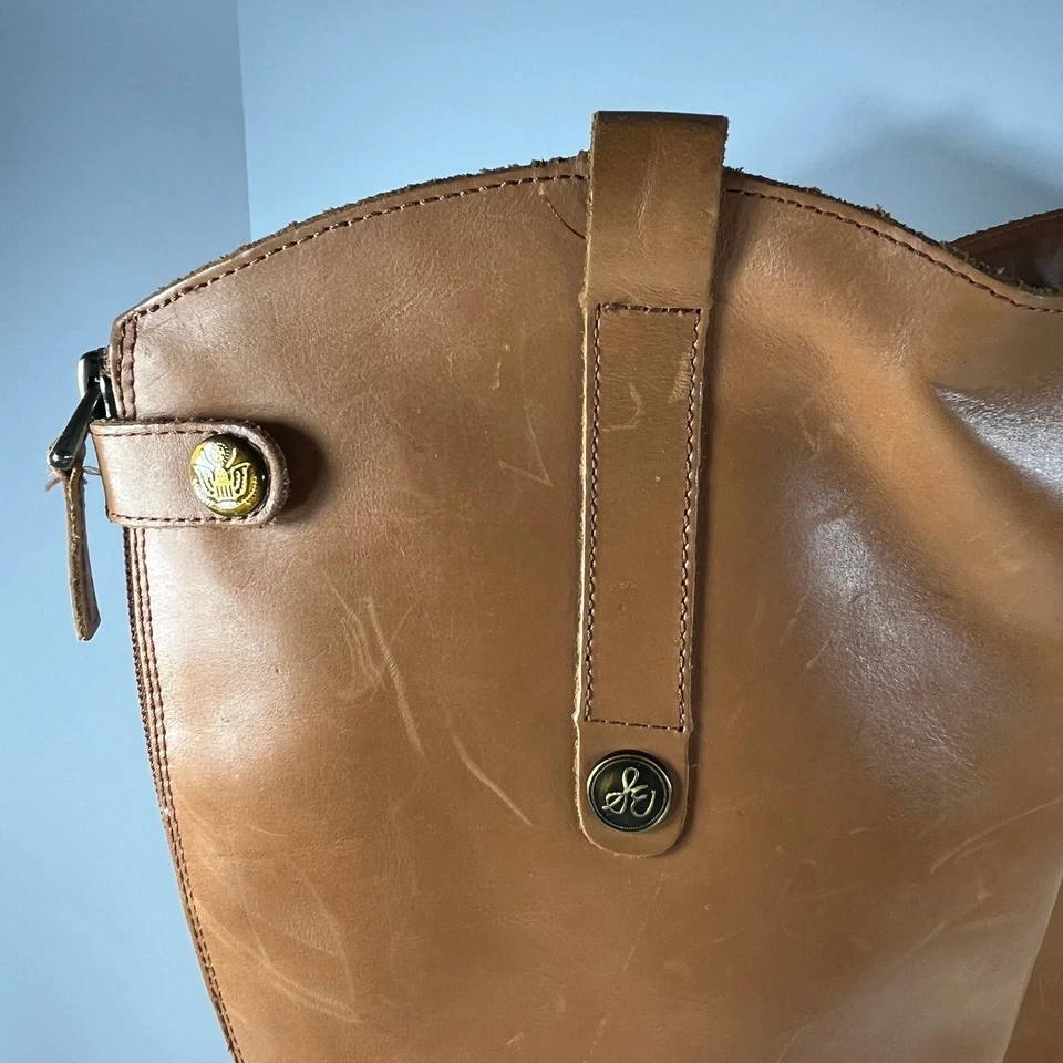 Botas de Equitação Sam Edelman Penny Feminina Tamanho 9.5M Couro Uísque Puxar no Meio da Panturrilha - Imagem 4 de 4