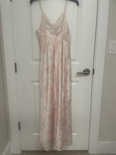 Vtg Halston III Womens Floral Satin Nightgown Pink Size L ILGWU Made in USA