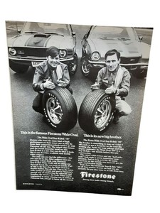 1970 Firestone Wide Oval Tires Vintage Magazine Print Ad Mustang Camaro