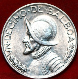 Uncirculated 1947 Panama 1/10 Balboa Silver Foreign Coin