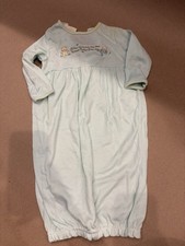 Vintage Carter's Bear Embroidered Light Blue Solid Gown Newborn Long Sleeve