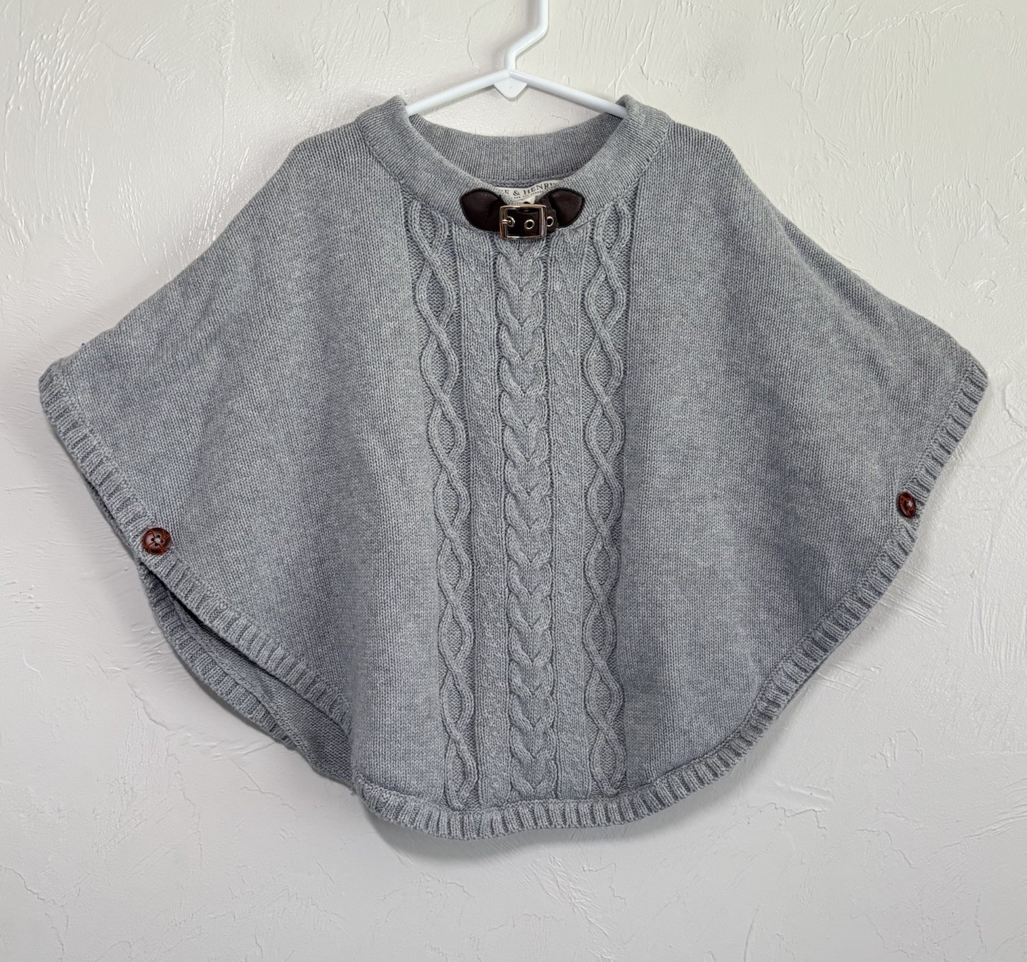 Hope & Henry Gray 100% Organic Cotton Cable Knit Cape Poncho Sweater Size L