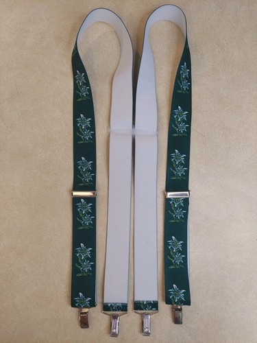 Vintage White Daisy Green Suspenders Braces Adjustable 