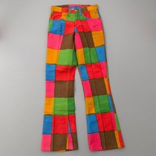 Vintage 70s Colorful Plaid Pants Bell Bottom Flared Hippie Polycotton Size 28x31