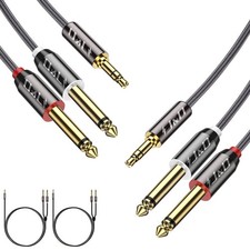 2-Pack 3.5mm 1/8 in TRS Male to Dual 6.35mm 1/4 in TS Male Mono Stereo Y-Cabl...