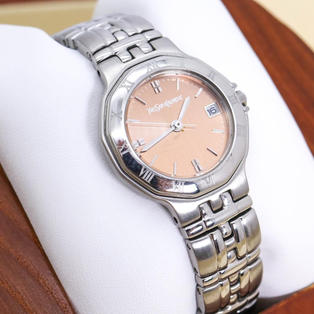 Yves Saint Laurent Watch Roman Date Pink Ladies Quartz for Women Secure