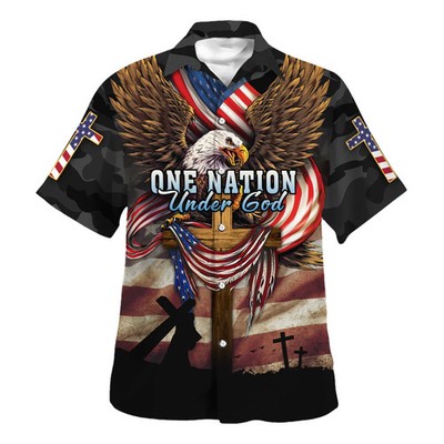 One Nation Under God Cross Eagle Hawaiian Shirt - Christian Hawaiian Shirt