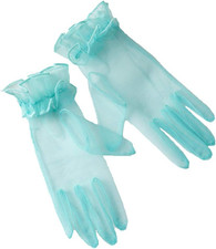 Women's Summer Tulle Gloves Pleated Ruffle Full Finger Wrist Length Opera Party