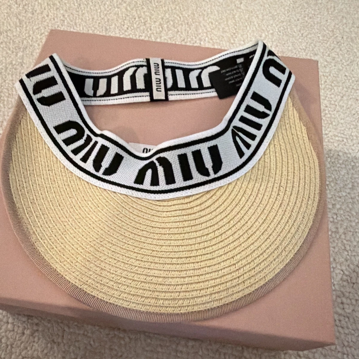 Miu Miu Straw Visor with Black Logo Band Miu Miu Logo Band Visor Hat in Beige Straw ref.JC2155140  main image 2