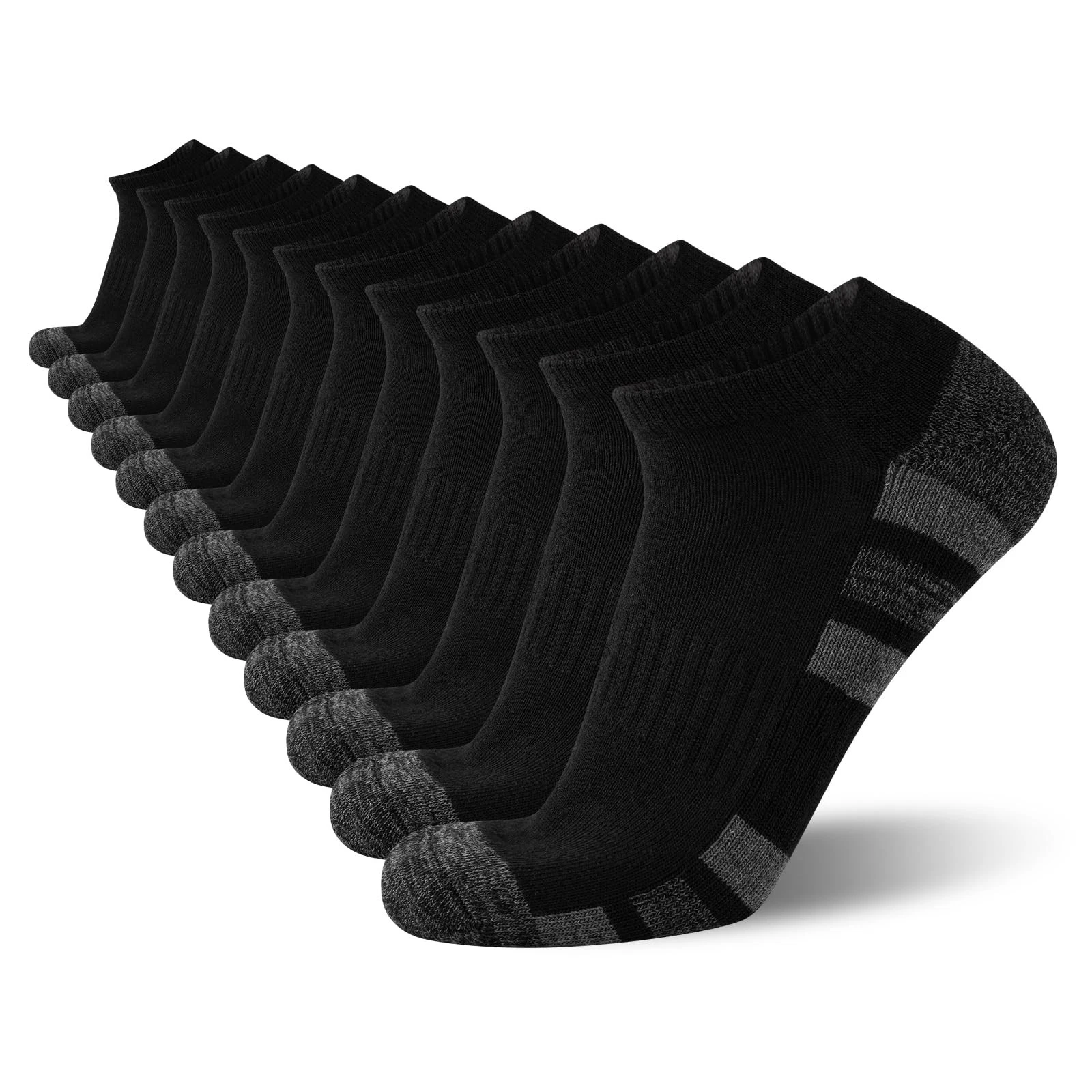 12 Pack Men's Black Ankle Socks Low Cut Cushioned Size 612