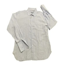 Luigi Borrelli French Cuff LS Button Up Shirt Linen Cotton Blue Size 17/43 Men