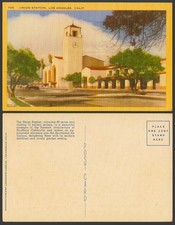 USA Old Colour Postcard Union Station, Los Angeles Calif. California Clock Tower