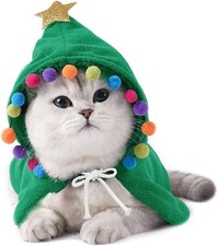 Pet Christmas Costume Cape with Hat Pompoms