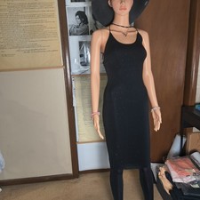 Victoria's Secret Black Rhinestone Bodycon Midi Dress Spaghetti Straps XS
