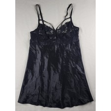 Cacique Black Satin Lace Camisole Babydoll Lingerie Top Strappy Underwire 18/20