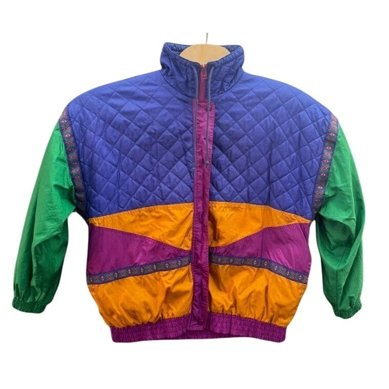Vintage Saddlebred Colorblock Quilted Windbreaker Jacket Blue Purple Green Small