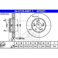 ATE 2X Bremsscheibe Vorne Ø280 Mm BelüFtet FüR Honda Civic IX FB FG 1.4I-Vtec