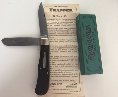 Remington Bullet R1128 Knife-Wood Handle Trapper -1989-USA-Vtg/Old