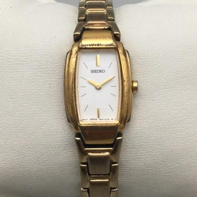 Seiko Womens Watch 16mm White Dial Gold Tone 1N00-0GA0 New Battery