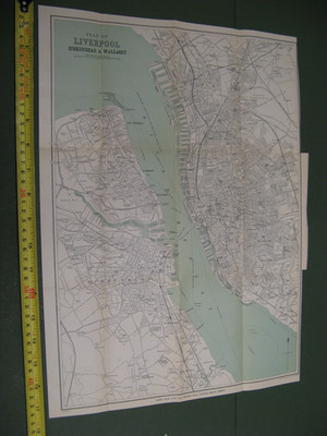 100% ORIGINAL  LIVERPOOL BIRKENHEAD WALLASEY MAP  C1950/S RAILWAY WARD LOCK