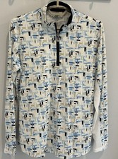 San Soleil UV 50  Cooling Blue Print 1/4 Zip Long Sleeve Mesh Vented Pullover L