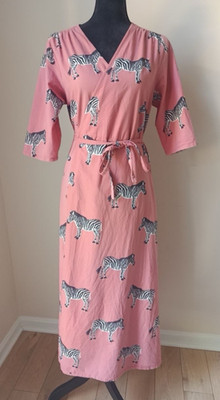 Mata Traders Berry Bright Aditi Zebra Print Wrap Midi Dress Cotton Size L