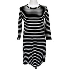 Madewell Casual Dress Black White Striped Keyhole Back Long Sleeve G2852 Size S