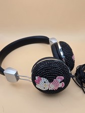Hello Kitty Rhinestone Headphones 2013 Black Pinkr8 Corded Tested Working Clean