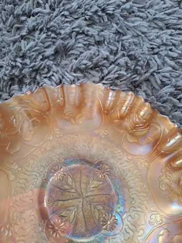 VINTAGE FENTON CARNIVAL GLASS BOWL FENTON DRAGON & LOTUS MARIGOLD RUFFLE BOWL - Picture 11 of 14
