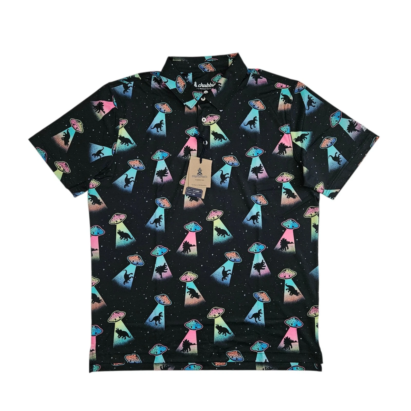 Chubbies (Mens XL) Beam Me Up Polo Shirt Black Spaceships Performance 2.0 Golf