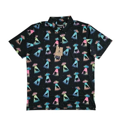 Chubbies (Mens XL) Beam Me Up Polo Shirt Black Spaceships Performance 2.0 Golf