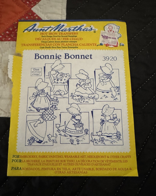 Aunt Martha's Hot Iron Transfers 3920 Bonnie Bonnet People Theme Iron-On
