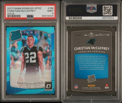 2017 PANINI DONRUSS OPTIC | AQUA ROOKIE CARD /299 Christian McCaffrey 