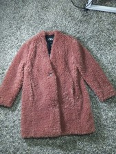 Zara Rust Teddy Giacca Cappotto Malva Tasche Laterali Taglia S