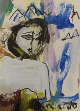  Original Ooak Aceo ATC Art Abstract Cubist Figurative Painting 