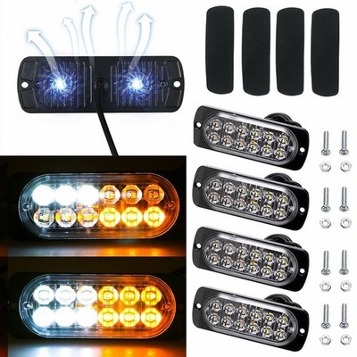4PC 12 LED Strobe Light Bar Car Flashing Truck Warning Hazard Beacon Amber/White