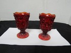 Vintage Amberina Glass Candle Holder Red Footed Votive Candle Daisy Design 4"