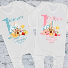 1st First Holiday 2026 2028 Personalised Baby Bib Vest Grow T-Shirt Children's