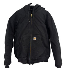 Carhartt Iconic J140 Firm Duck Active Jacket Hooded Lined Black Lg Made in USA