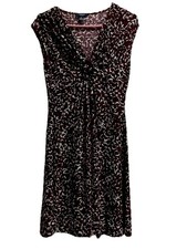 VTG Chaps (Ralph Lauren) Dress Small-Print V Neck Stretch Midi Disco Retro Drape